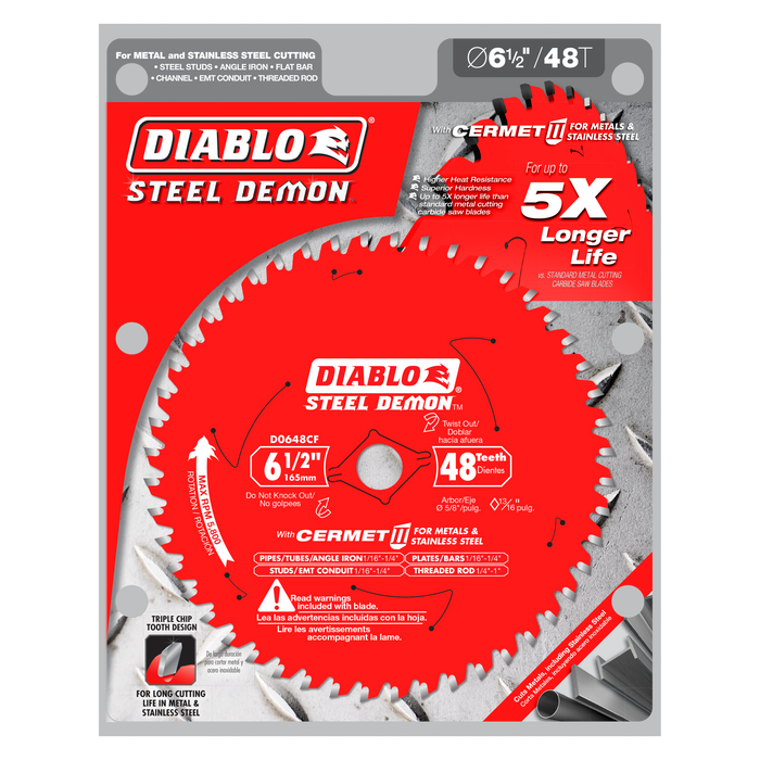 Diablo D0648CFA 6-1/2" x 48-Teeth Steel Demon™ Cermet II Saw Blade for Medium Metal - Package image