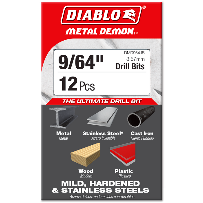 Diablo DMD964JB 9/64" Metal Demon™Drill Bits for Mild, Hardened and Stainless Steels - Package image