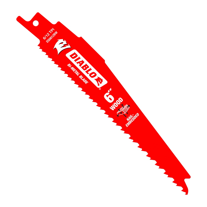 Diablo DS0612BW5 6" 6/12TPI Bi-Metal Reciprocating Saw Blades for Nail-Embedded Wood (5-pk) - Main image