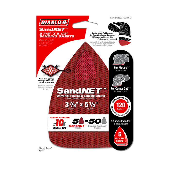 Diablo DNTCAT120H05G 3-7/8" x 5-1/2" Sand Demon™  120-Grit CAT/Mouse Sanding Sheets (5-pk) - Package image