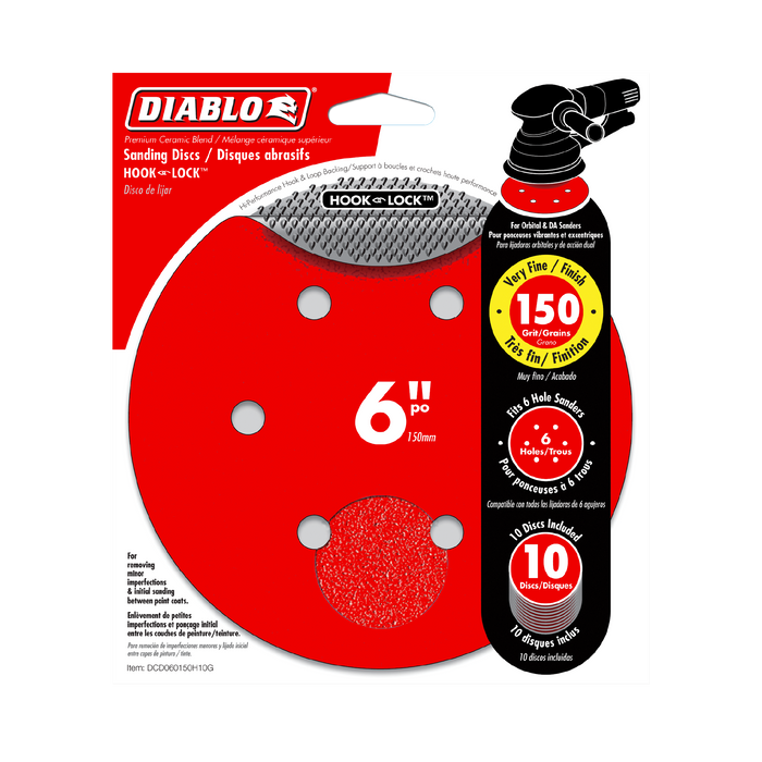 Diablo DCD060150H10G 6" 150-Grit Hook & Lock™ ROS Sanding Discs (10-pk) - Package image