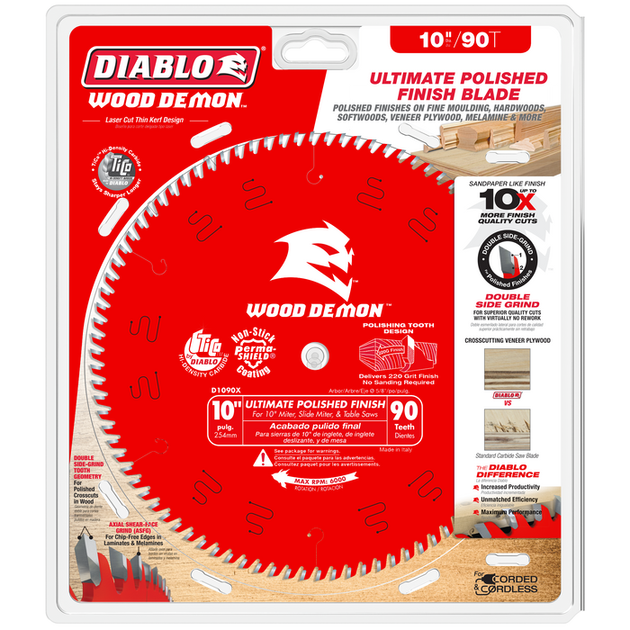 Diablo D1090X 10" x 90-Teeth Wood Demon™ Ultimate Polished Finish Saw Blade for Wood - Package image