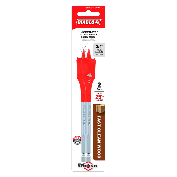 Diablo DSP2090-P2 3/4" x 6" Spade Bits for Wood (2-pk) - Package image