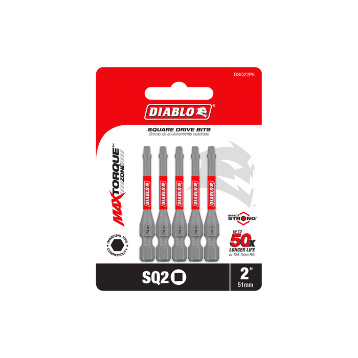 Diablo DSQ22P5 2" #2 Square Drive Bits (5-pk) - Package image