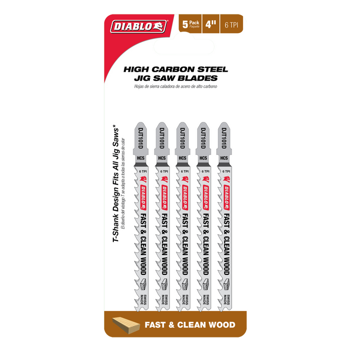 Diablo DJT101D5 4" 6TPI High Carbon Steel Jig Saw Blades for Clean Wood (5-pk) - Package image