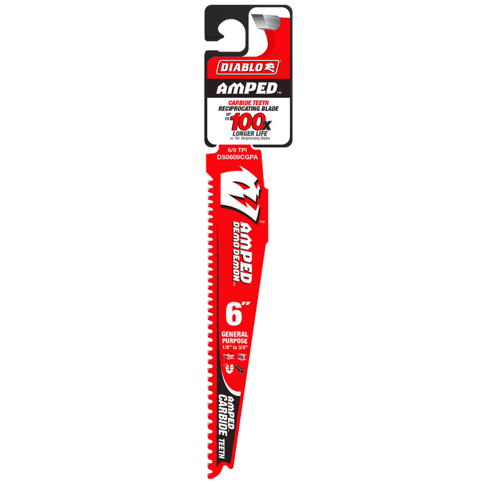 Diablo DS0609CGPA 6" 6/9TPI AMPED™ Demo Demon™ Carbide Teeth Reciprocating Saw Blade for General Purpose Cuts - Package image