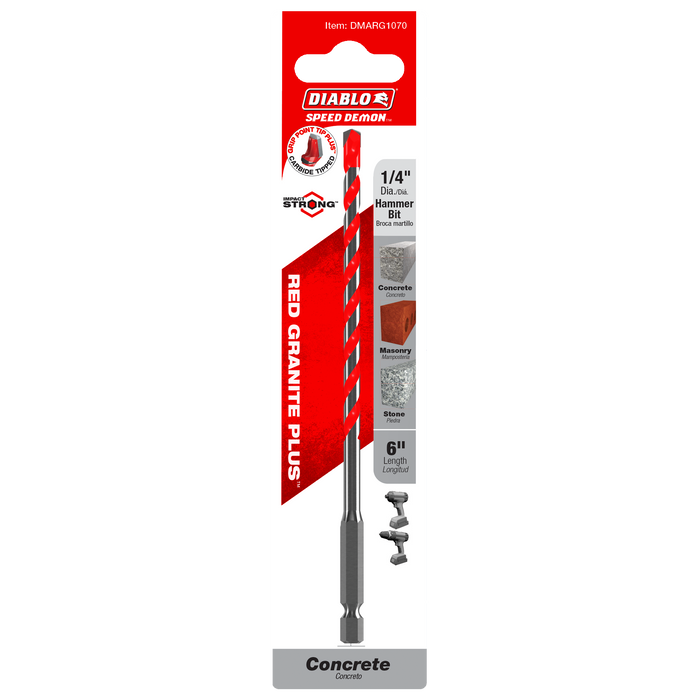 Diablo DMARG1070 1/4" x 4" x 6" SPEEDemon™ Red Granite PLUS™ Carbide-Tipped Hammer Drill Bit - Package image