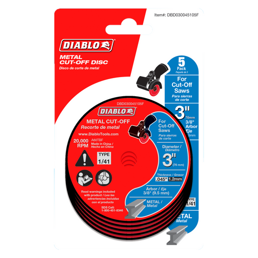 Diablo DBD030045105F 3" Metal Cut-Off Discs (5-pk) - Package image