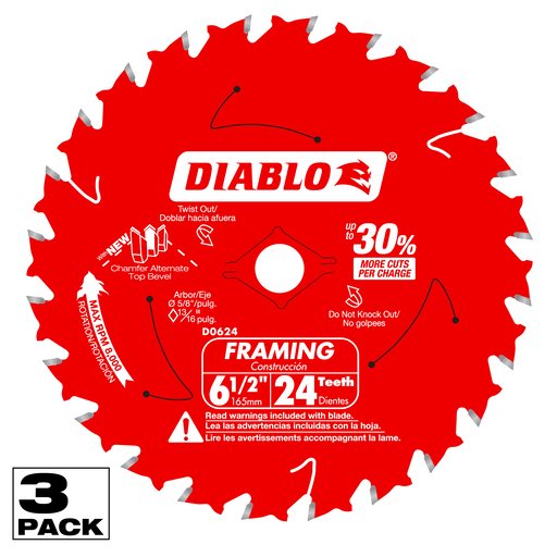 Diablo D0624X3 6-1/2" x 24-Tooth Framing Saw Blades for Wood (3-pk) - Main image