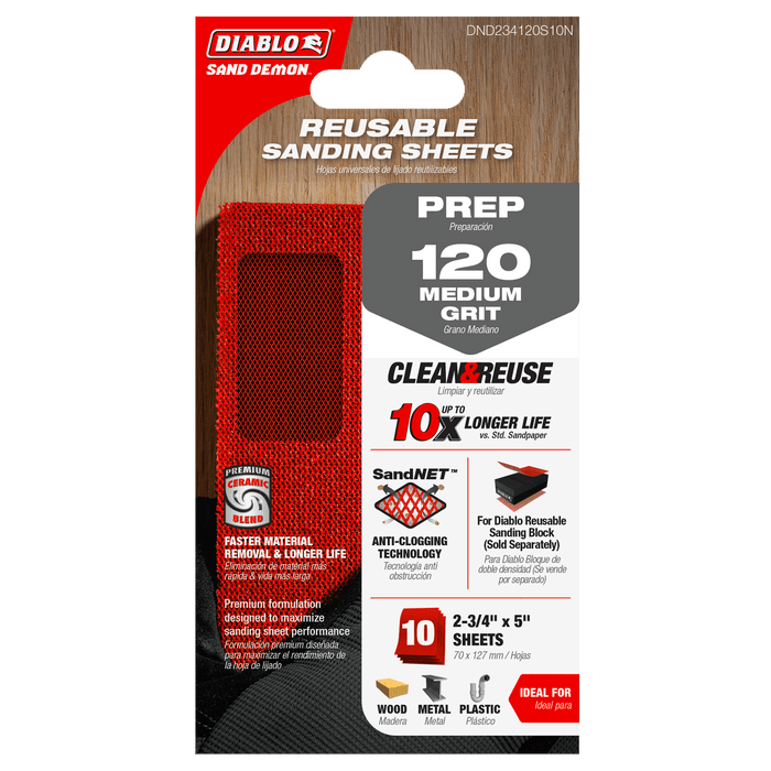 Diablo DND234120S10N 2-3/4" x 5" Sand Demon™ 120-Grit Reusable Sanding Sheets (10-pk) - Package image