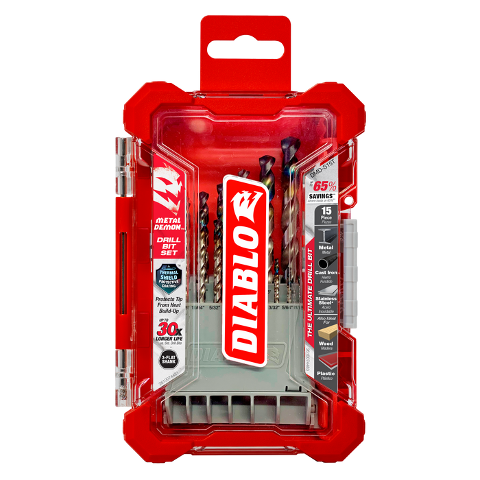 Diablo DMD-S15T 15-Piece Metal Demon™ Drill Bits Set for Mild, Hardened and Stainless Steels - Package image