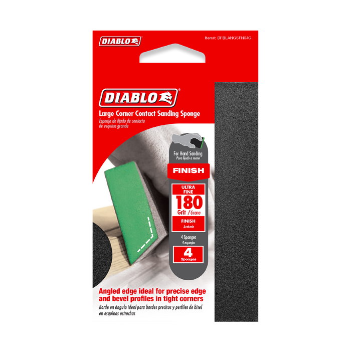 Diablo DFBLANGSFN04G 5" x 3" x 1" 180-Grit Corner Contact Sanding Sponges (4-pk) - Package image