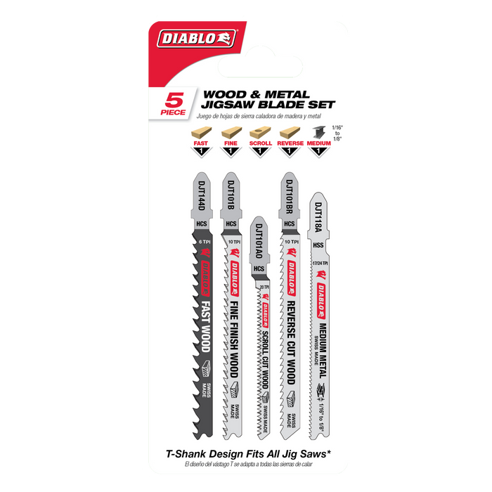 Diablo DJT5S 5-Piece Jig Saw Blade Set for Wood & Metal - Package image
