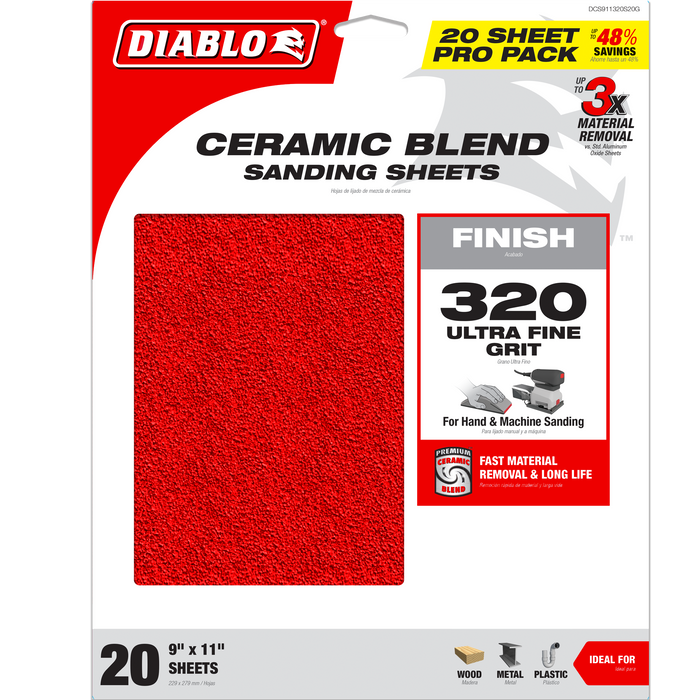 Diablo DCS911320S20G 9" x 11" 320-Grit Sanding Sheet (20-pk) - Package image