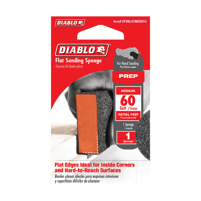 Diablo DFBBLOCMED01G 4" x 2-3/4" x 1" 60-Grit Flat Edge Sanding Sponge - Package image