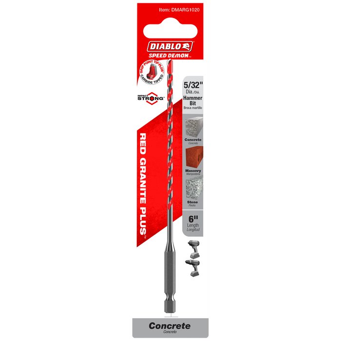 Diablo DMARG1020 5/32" x 4" x 6" SPEEDemon™ Red Granite PLUS™ Carbide-Tipped Hammer Drill Bit - Package image
