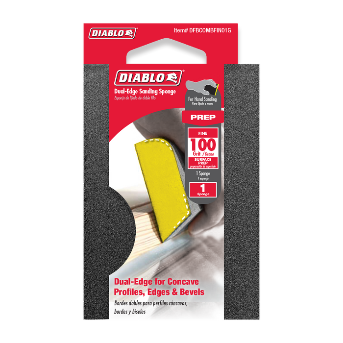 Diablo DFBCOMBFIN01G 4" x 2-3/4" x 1" 100-Grit Dual-Edge Sanding Sponge - Package image