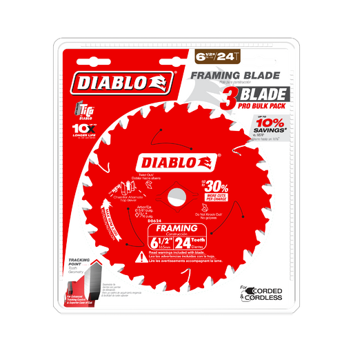 Diablo D0624X3 6-1/2" x 24-Tooth Framing Saw Blades for Wood (3-pk) - Package image