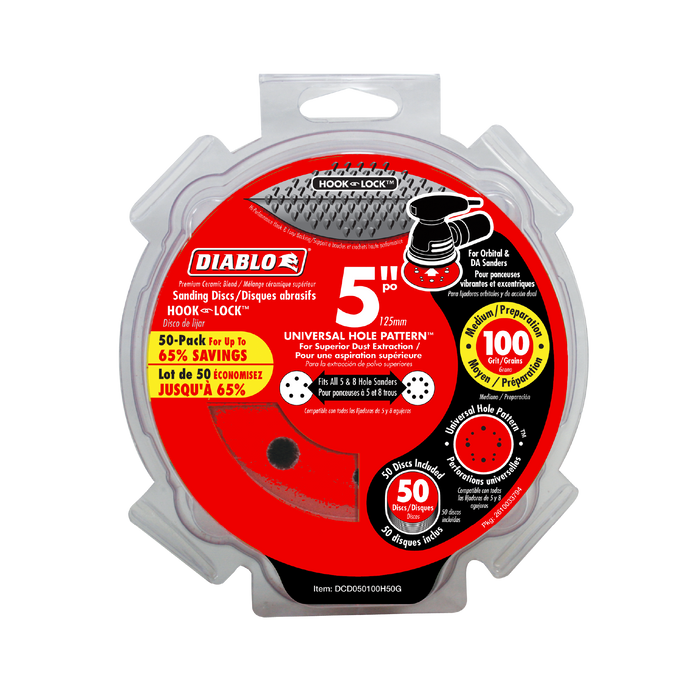 Diablo DCD050100H50G 5" 100-Grit Hook & Lock™ ROS Sanding Discs (50-pk) - Package image