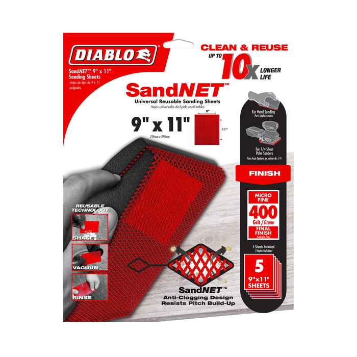 Diablo DND911400H05G 9" x 11" Sand Demon™  400-Grit Reusable Sanding Sheets (5-pk) - Package image