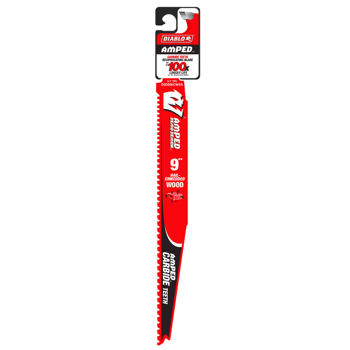 Diablo DS0906CWSA 9" 5/7 TPI AMPED™ Demo Demon™ Carbide Teeth Reciprocating Saw Blade for Nail-Embedded Wood - Package image