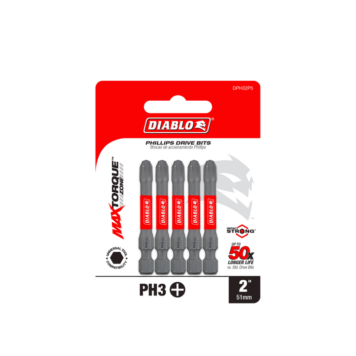 Diablo DPH32P5 2" #3 Phillips Drive Bits (5-pk) - Package image