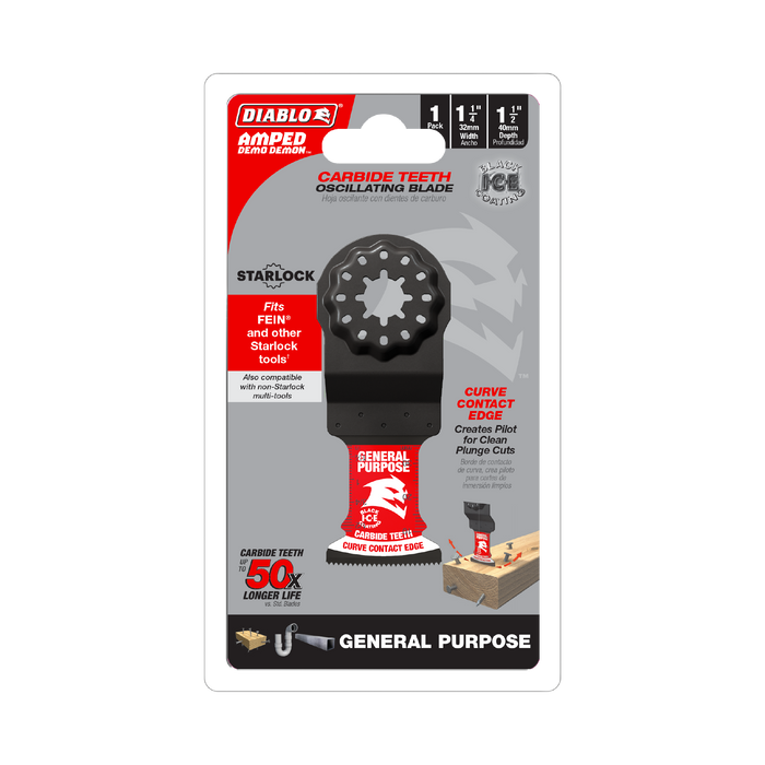 Diablo DOS125CGP 1-1/4"(w) x 1-1/2"(d) AMPED™ Demo Demon™ Starlock Carbide Teeth Oscillating Blade for General Purpose Cuts - Package image