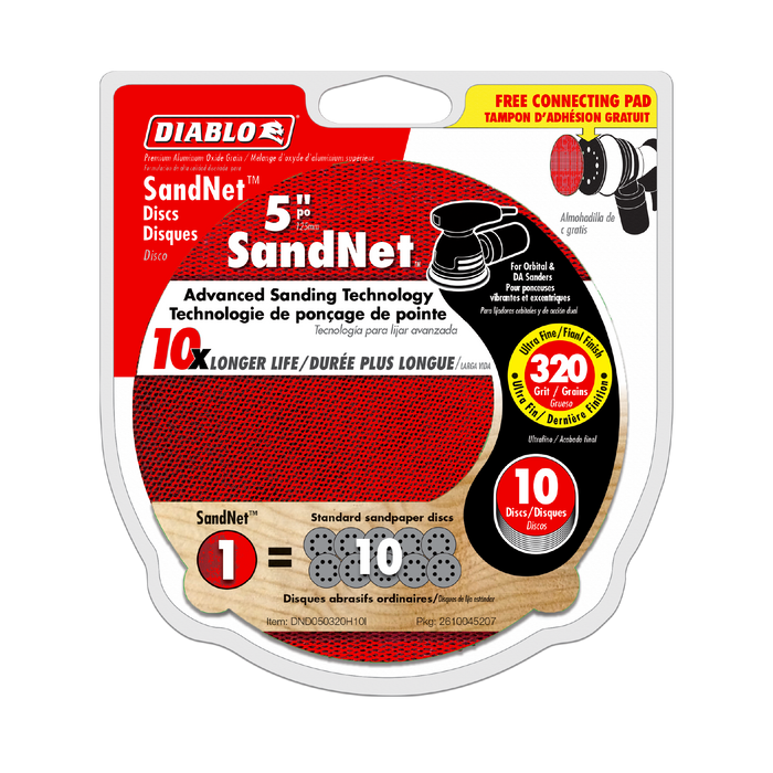 Diablo DND050320H10I 5" Sand Demon™ 320-Grit Reusable Discs with Connection Pad (10-pk) - Package image
