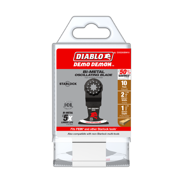 Diablo DOS250BW10 2-1/2" Demo Demon™ Starlock Bi-Metal Oscillating Blades for Nail-Embedded Wood (10-pk) - Package image