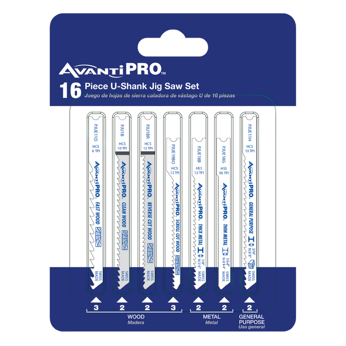 AvantiPRO PJU16BC AvantiPRO U-Shank Jig Saw Blade Set for Wood & Metal (16-pieces) - Package image