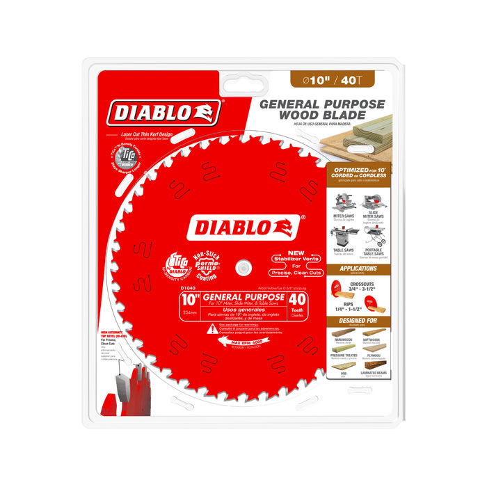 Diablo D1040A 10" x 40-Teeth General Purpose Saw Blade for Wood - Package image