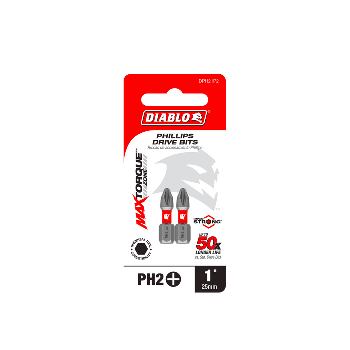 Diablo DPH21P2 1" #2 Phillips Drive Bits (2-pk) - Package image