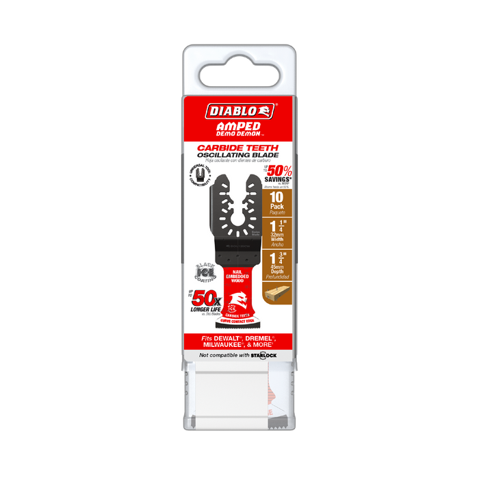 Diablo DOU125CW10 1-1/4" Diablo AMPED™ Demo Demon™ Carbide Teeth Oscillating Blades for Nail-Embedded Wood (10-pk) - Package image