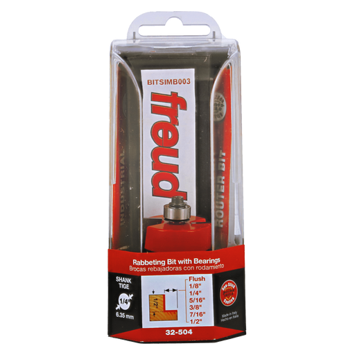 Freud 32-504 flush, 1/8",1/4",5/16",3/8",7/16",1/2" Depth Rabbeting Bit with Bearings - Package image