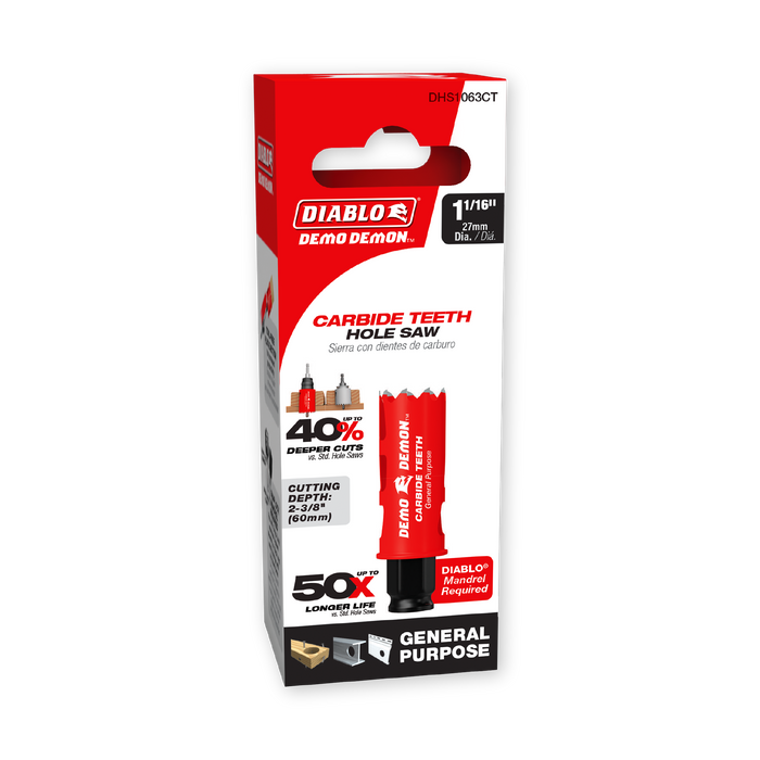 Diablo DHS1063CT 1-1/16" Carbide Teeth Hole Saw for Wood and Metal - Package image