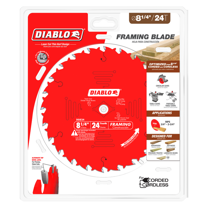 Diablo D0824X 8-1/4" x 24-Teeth Framing Saw Blade for Wood - Package image