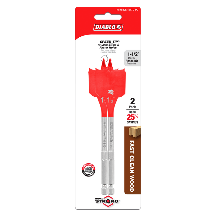 Diablo DSP2170-P2 1-1/2" x 6" Spade Bits for Wood (2-pk) - Package image