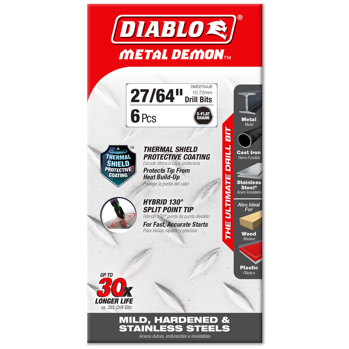 Diablo DMD2764JB 27/64" Metal Demon™ Drill Bits for Mild, Hardened and Stainless Steels - Package image