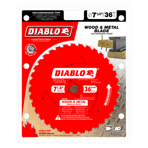Diablo D0736GPX 7-1/4" x 36 Tooth Wood & Metal Carbide Saw Blade - Package image