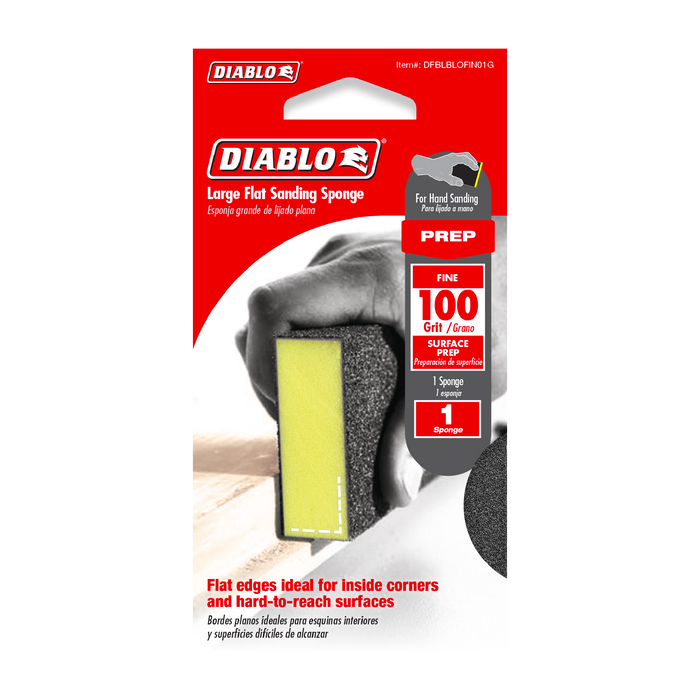 Diablo DFBLBLOFIN01G 5" x 3" x 1" 100-Grit Large Flat Edge Sanding Sponge - Package image