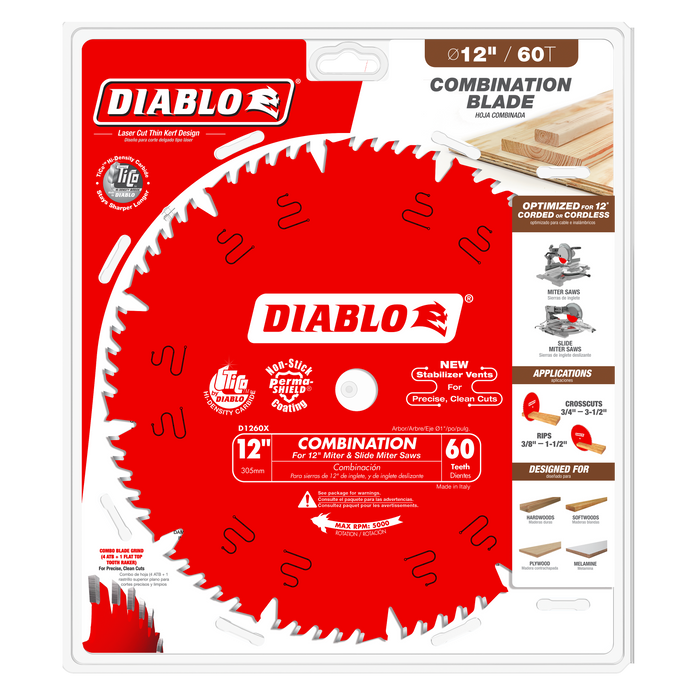 Diablo D1260X 12" x 60-Teeth Combination Saw Blade for Wood - Package image