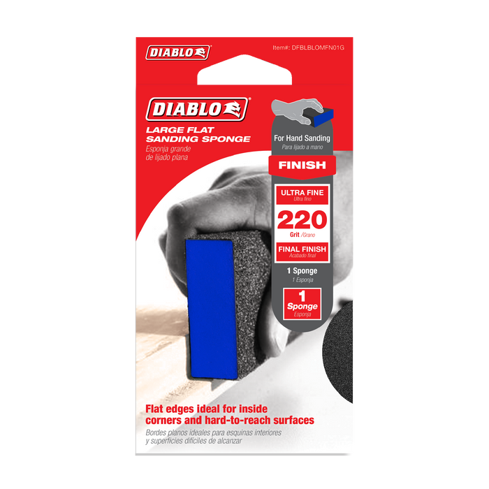 Diablo DFBLBLOMFN01G 5" x 3" x 1" 220-Grit Large Flat Edge Sanding Sponge - Package image