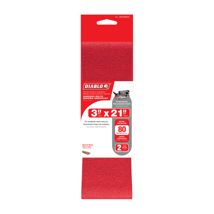 Diablo DCB321080S02G 3" x 21" 80-Grit Sanding Belts (2-pk) - Package image