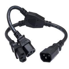 Computer / Monitor Power Extension Y Cord, Black, C14 to Dual C13, 13 Amp, SJT, black, 6 foot