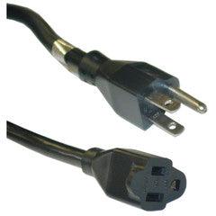 Power Extension Cord, Black, SJT, NEMA 5-15P to NEMA 5-15R, 14 AWG, 3 Conductor, 15 Amp, 6 foot
