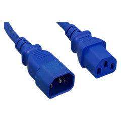 Computer / Monitor Power Extension Cord, Blue, C13 to C14, 14AWG,15 Amp, 2 foot