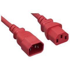 Computer / Monitor Power Extension Cord, Red, C13 to C14, 14AWG,15 Amp, 6 foot