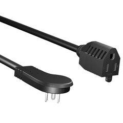 Power Extension Cord, Black, Low Profile Right Angle NEMA 5-15P to NEMA 5-15R, 13 Amp, 16 AWG, 2 foot