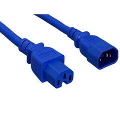 High Temperature Power Cord, C14 to C15, 14AWG, 15 Amp, UL SJT, Blue, 6 foot