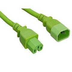 High Temperature Power Cord, C14 to C15, 14AWG, 15 Amp, UL SJT, Green, 10 foot